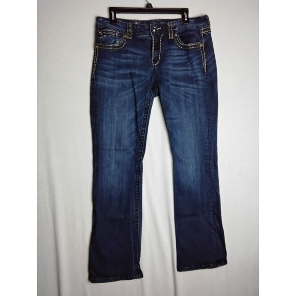 Miss Me Denim - Miss Me Jeans Boot JS501 4B96 Dark Blue Wash Woman's Size 34 Bling Embroidery